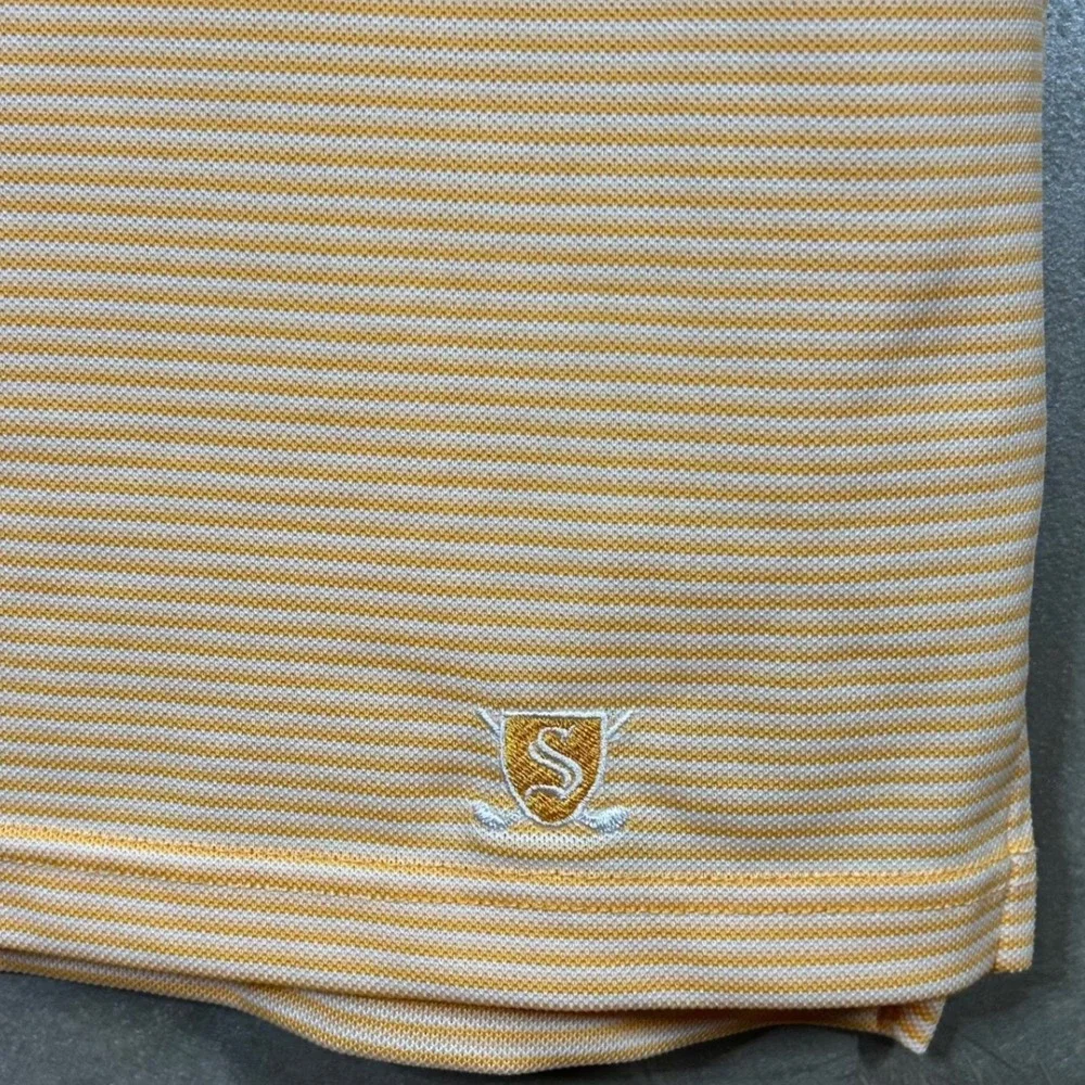 Sakmann Striped Golf Polo Shirt Mens Medium Peach Orange Short Sleeve Fox‎ Logo